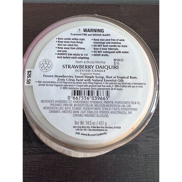 Bath And Body Works STRAWBERRY DAIQUIRI Candle BBW Home Fragrance New - Picture 2 of 4
